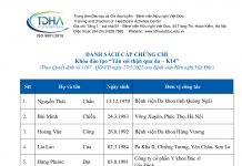 Danh sách cấp chứng chỉ khóa đào tạo Tán sỏi thận qua da – K14