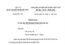 Thông báo về việc thay đổi thời gian tổ chức khóa đào tạo Tạo hình thẩm mỹ cơ bản – K6
