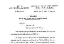 Thông báo về việc thay đổi thời gian tổ chức khóa đào tạo Phẫu thuật điều trị bệnh trĩ – K33