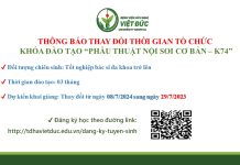 Thông báo về việc thay đổi thời gian tổ chức khóa đào tạo Phẫu thuật nội soi cơ bản- K74