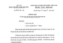 Thông báo về việc thay đổi thời gian tổ chức khóa đào tạo Phẫu thuật nội soi cắt đại trực tràng nâng cao – K15
