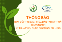 Thông báo về việc thay đổi thời gian tổ chức khóa đào tạo kỹ thuật chuyên môn Kỹ thuật viên dũng cụ mổ nội soi – K40