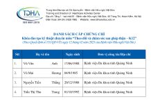 Danh sách cấp chứng chỉ khóa đào tạo kỹ thuật chuyên môn “Theo dõi và chăm sóc sau ghép thận – K12”